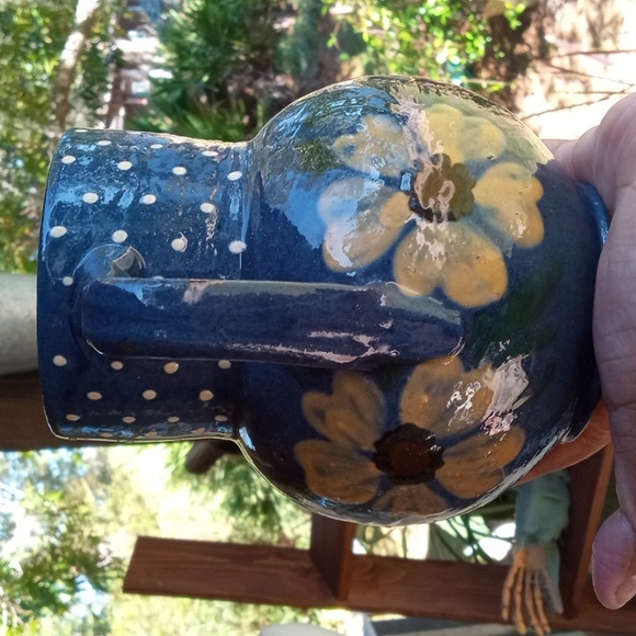 Elchinger Et Cie blue floral and dotted ceramic milk jug pitcher - Picture 3 of 13